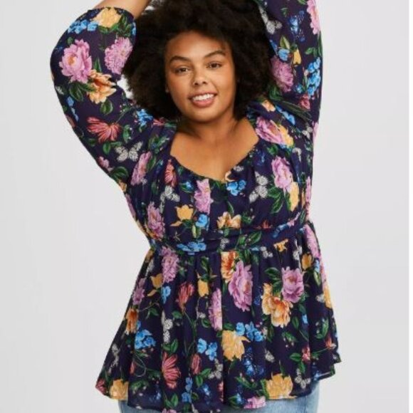 Torrid Peplum Chiffon Long Sleeve Top sz 01 14/16 - Picture 1 of 8